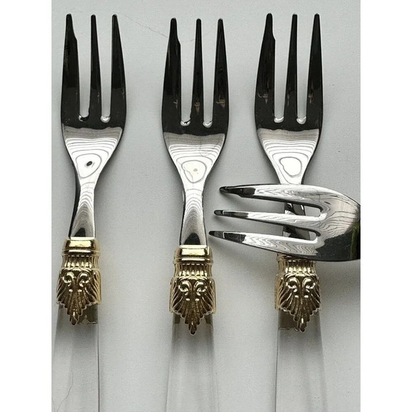 Godinger Laura Amber Transparent 4 Cake/Salad Forks Stainless 18/10 Clear - Picture 5 of 6